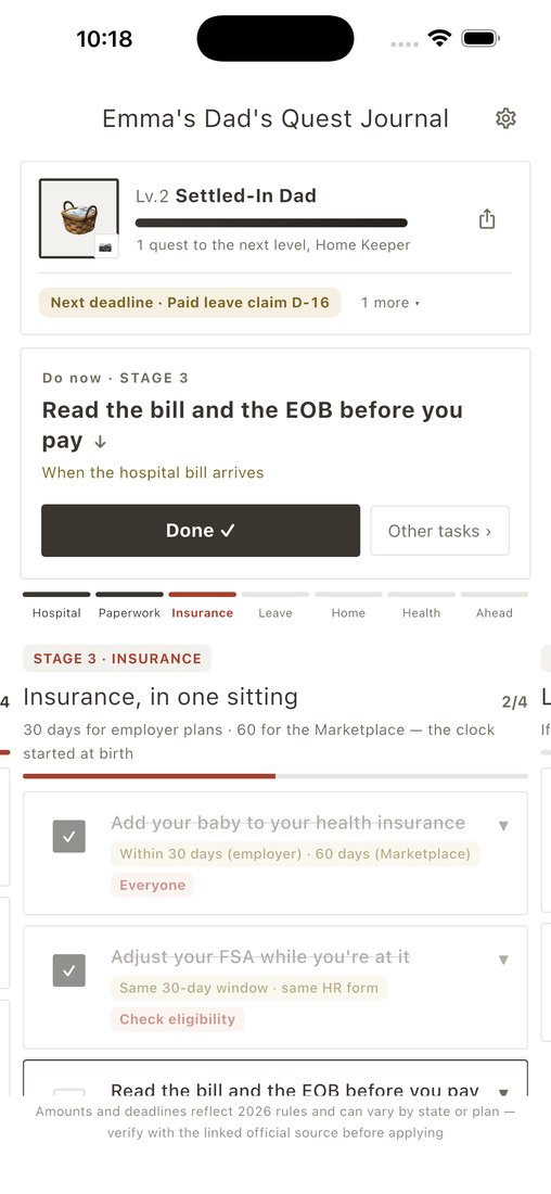Checklist screen — the Insurance stage